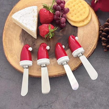 Winter Cardinal Cheese Spreaders, Hand-Painted Resin Handles with Stainless Steel Blades for Spreading Cream Cheese, Butter, Jam, or Sandwich, Set of 4