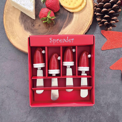 Winter Cardinal Cheese Spreaders, Hand-Painted Resin Handles with Stainless Steel Blades for Spreading Cream Cheese, Butter, Jam, or Sandwich, Set of 4