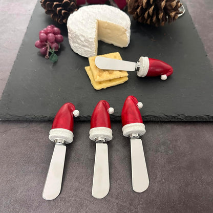 Winter Cardinal Cheese Spreaders, Hand-Painted Resin Handles with Stainless Steel Blades for Spreading Cream Cheese, Butter, Jam, or Sandwich, Set of 4