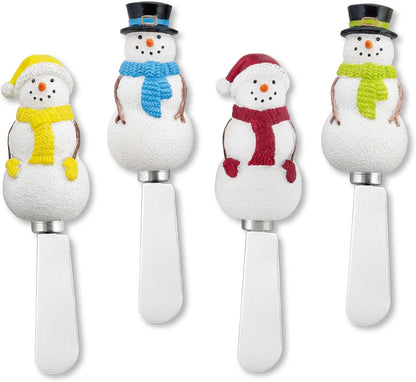 Winter Cardinal Cheese Spreaders, Hand-Painted Resin Handles with Stainless Steel Blades for Spreading Cream Cheese, Butter, Jam, or Sandwich, Set of 4