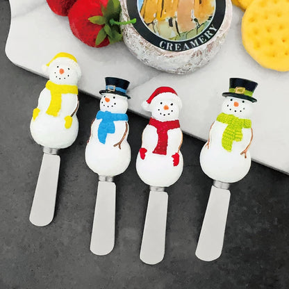 Winter Cardinal Cheese Spreaders, Hand-Painted Resin Handles with Stainless Steel Blades for Spreading Cream Cheese, Butter, Jam, or Sandwich, Set of 4