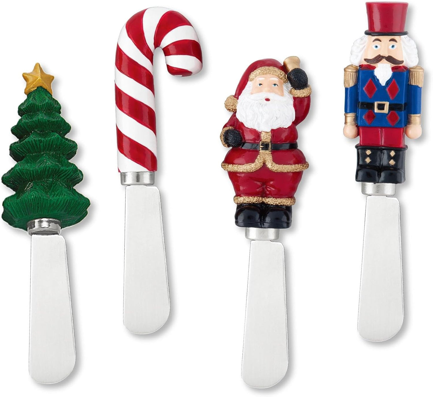 Winter Cardinal Cheese Spreaders, Hand-Painted Resin Handles with Stainless Steel Blades for Spreading Cream Cheese, Butter, Jam, or Sandwich, Set of 4