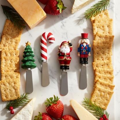 Winter Cardinal Cheese Spreaders, Hand-Painted Resin Handles with Stainless Steel Blades for Spreading Cream Cheese, Butter, Jam, or Sandwich, Set of 4