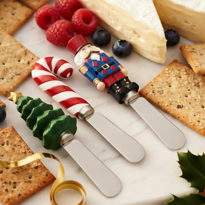 Winter Cardinal Cheese Spreaders, Hand-Painted Resin Handles with Stainless Steel Blades for Spreading Cream Cheese, Butter, Jam, or Sandwich, Set of 4