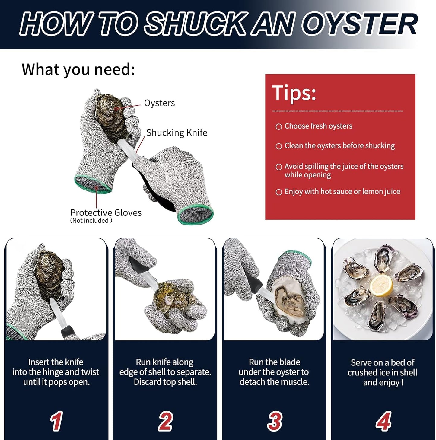 Oyster Shucking Knife - 2 Pack Professional Oyster Knife for All Kinds of Shells & Oysters, Durable Oyster Shucker Tools for Home & Restaurant Use