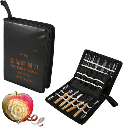 Culinary Carving Tool Kit, 1 Set 46Pcs Carving Tools Kit, Portable Vegetable Fruit Food Chisel Kitchen Cutting Products including Carry Bag Halloween Pumpkin Carving Kit