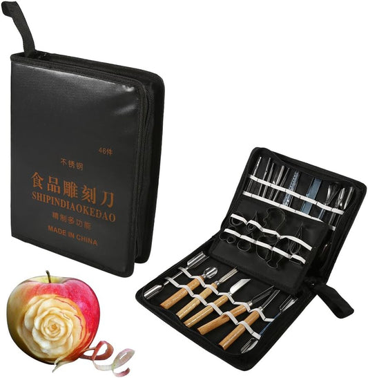 Culinary Carving Tool Kit, 1 Set 46Pcs Carving Tools Kit, Portable Vegetable Fruit Food Chisel Kitchen Cutting Products including Carry Bag Halloween Pumpkin Carving Kit
