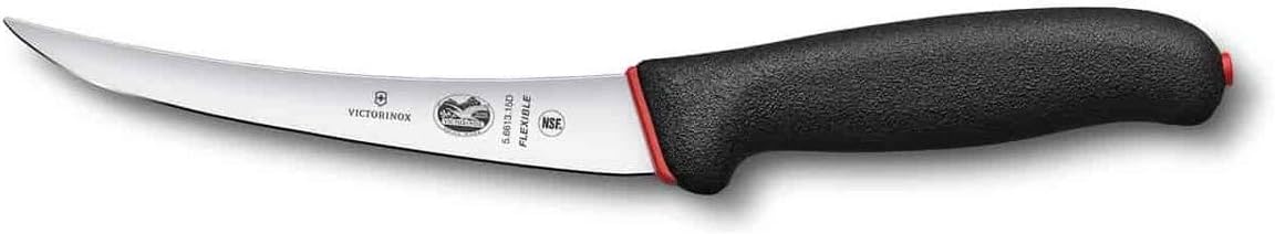 Dual Grip 6" Boning Knife, Curved, Flexible Narrow Blade, Black Handle