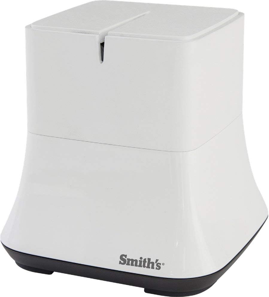 Smith’s 50927 Mesa Single Slot Electric Knife Sharpener – White – Abrasive Sharpening Wheel + Blade Guides - Kitchen Gadgets – Quick Blade Sharpening – Compact Design – Straight Edge Blades