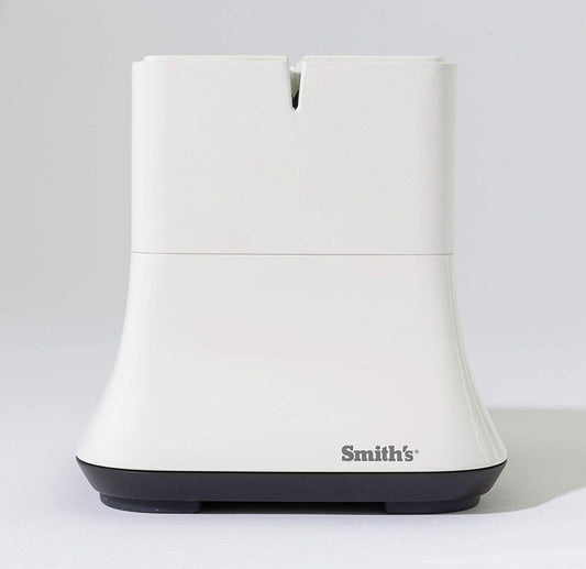 Smith’s 50927 Mesa Single Slot Electric Knife Sharpener – White – Abrasive Sharpening Wheel + Blade Guides - Kitchen Gadgets – Quick Blade Sharpening – Compact Design – Straight Edge Blades