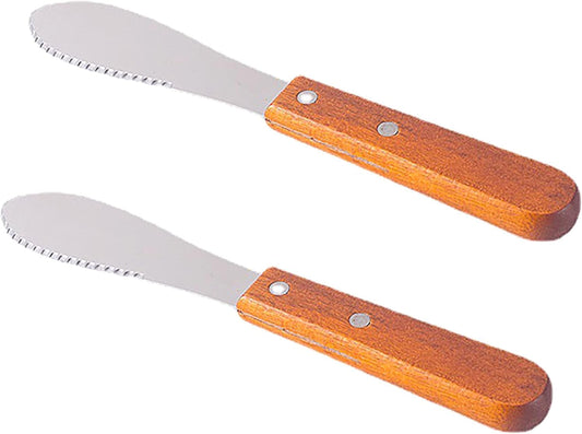 Cheese Spreaders with Wooden Handle, 2 Pcs 8 Inch Stainless Steel Butter Knife for Cheese, Cake, Cream and Bread (2)
