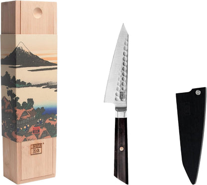 Bunka Petty Utility Kitchen Knife | 5.5-inch Blade | Ultra Sharp 440C Japanese Stainless Steel | Hand Hammered Tsuchime Finish | Ebony Wood Handle | Full Hidden Tang