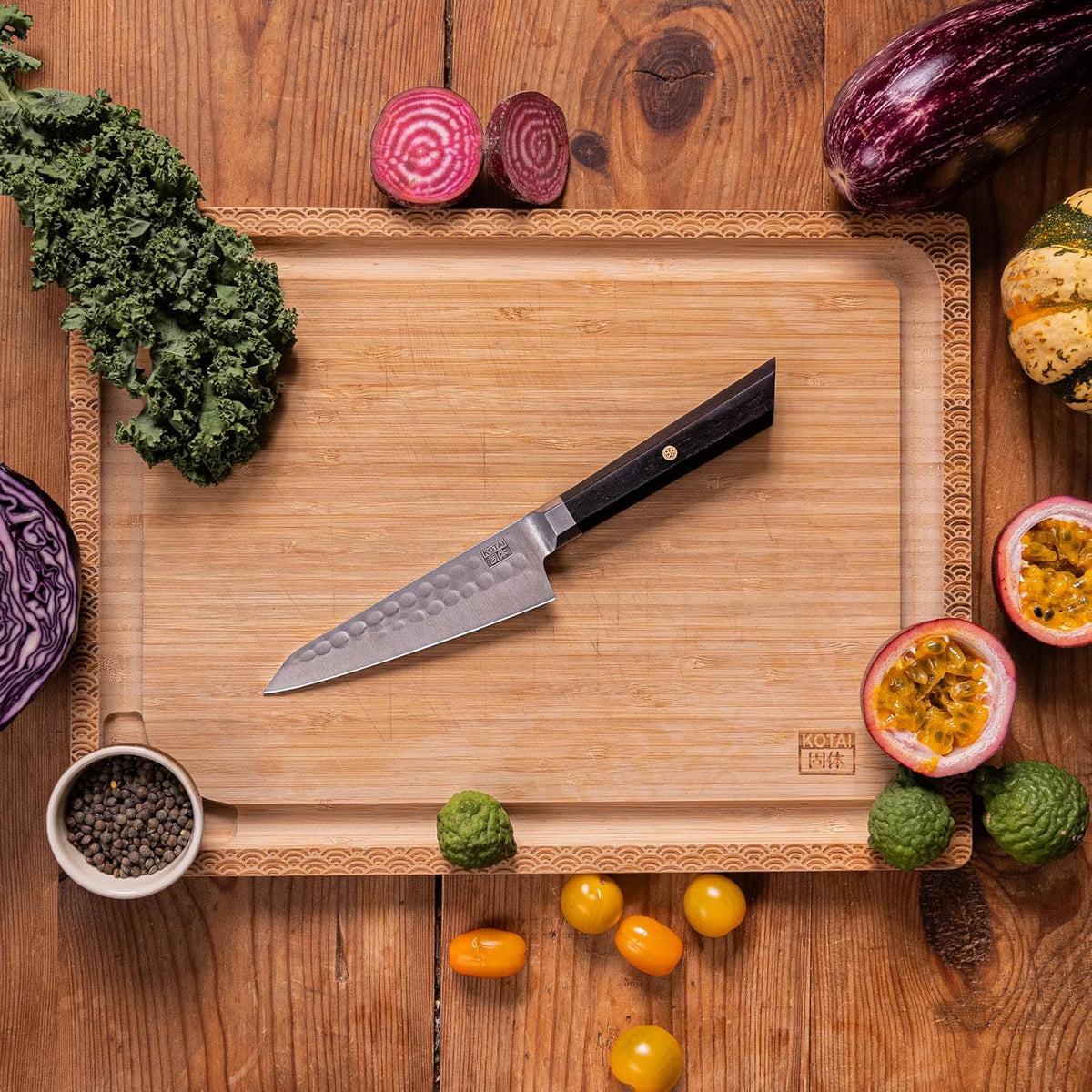 Bunka Petty Utility Kitchen Knife | 5.5-inch Blade | Ultra Sharp 440C Japanese Stainless Steel | Hand Hammered Tsuchime Finish | Ebony Wood Handle | Full Hidden Tang