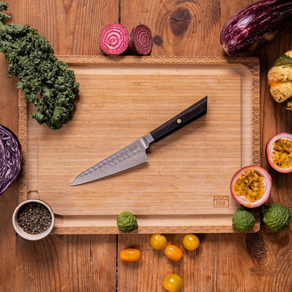 Bunka Petty Utility Kitchen Knife | 5.5-inch Blade | Ultra Sharp 440C Japanese Stainless Steel | Hand Hammered Tsuchime Finish | Ebony Wood Handle | Full Hidden Tang