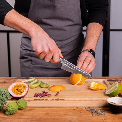 Bunka Petty Utility Kitchen Knife | 5.5-inch Blade | Ultra Sharp 440C Japanese Stainless Steel | Hand Hammered Tsuchime Finish | Ebony Wood Handle | Full Hidden Tang