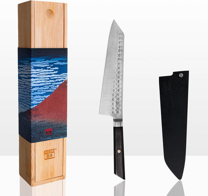 Bunka Petty Utility Kitchen Knife | 5.5-inch Blade | Ultra Sharp 440C Japanese Stainless Steel | Hand Hammered Tsuchime Finish | Ebony Wood Handle | Full Hidden Tang