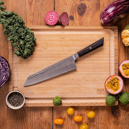 Bunka Petty Utility Kitchen Knife | 5.5-inch Blade | Ultra Sharp 440C Japanese Stainless Steel | Hand Hammered Tsuchime Finish | Ebony Wood Handle | Full Hidden Tang