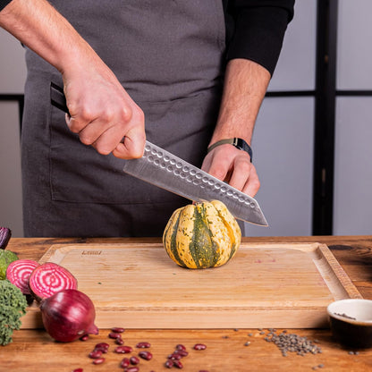 Bunka Petty Utility Kitchen Knife | 5.5-inch Blade | Ultra Sharp 440C Japanese Stainless Steel | Hand Hammered Tsuchime Finish | Ebony Wood Handle | Full Hidden Tang