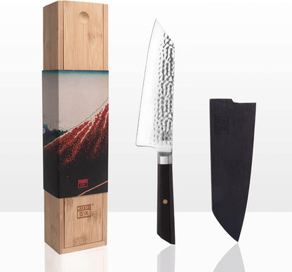 Bunka Petty Utility Kitchen Knife | 5.5-inch Blade | Ultra Sharp 440C Japanese Stainless Steel | Hand Hammered Tsuchime Finish | Ebony Wood Handle | Full Hidden Tang