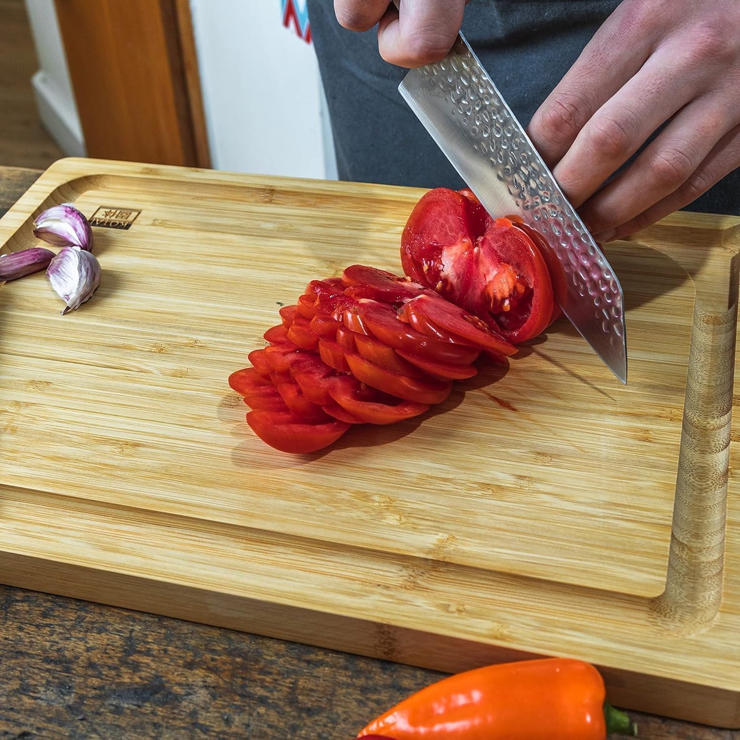 Bunka Petty Utility Kitchen Knife | 5.5-inch Blade | Ultra Sharp 440C Japanese Stainless Steel | Hand Hammered Tsuchime Finish | Ebony Wood Handle | Full Hidden Tang