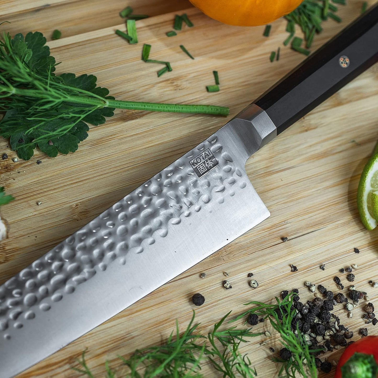 Bunka Petty Utility Kitchen Knife | 5.5-inch Blade | Ultra Sharp 440C Japanese Stainless Steel | Hand Hammered Tsuchime Finish | Ebony Wood Handle | Full Hidden Tang
