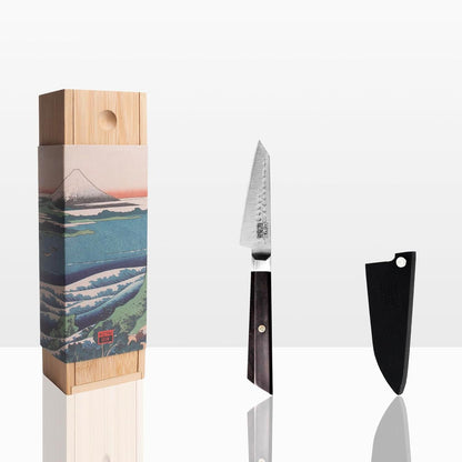Bunka Petty Utility Kitchen Knife | 5.5-inch Blade | Ultra Sharp 440C Japanese Stainless Steel | Hand Hammered Tsuchime Finish | Ebony Wood Handle | Full Hidden Tang