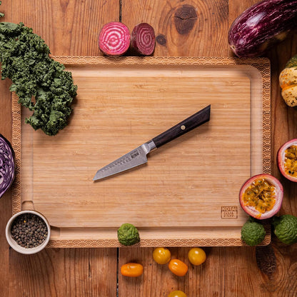 Bunka Petty Utility Kitchen Knife | 5.5-inch Blade | Ultra Sharp 440C Japanese Stainless Steel | Hand Hammered Tsuchime Finish | Ebony Wood Handle | Full Hidden Tang