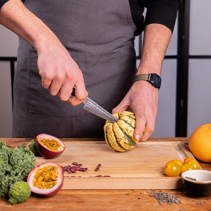 Bunka Petty Utility Kitchen Knife | 5.5-inch Blade | Ultra Sharp 440C Japanese Stainless Steel | Hand Hammered Tsuchime Finish | Ebony Wood Handle | Full Hidden Tang
