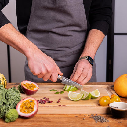 Bunka Petty Utility Kitchen Knife | 5.5-inch Blade | Ultra Sharp 440C Japanese Stainless Steel | Hand Hammered Tsuchime Finish | Ebony Wood Handle | Full Hidden Tang