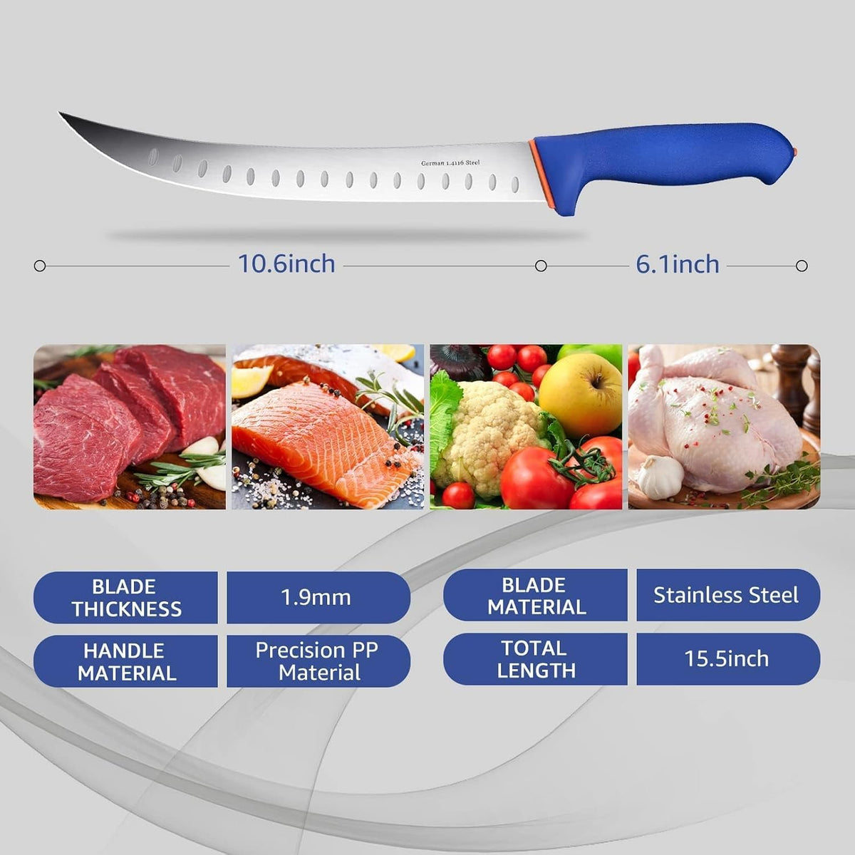 10 Inch Butcher Breaking Knife, Stainless Steel