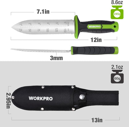 Hori Hori Garden Knife, 7" Stainless Steel Blade with Cutting Edge, Garden Tools with Oxford Sheath, Ergonomic TRP Handle with Hanging Hole for Weeding, Planting, Digging, Green