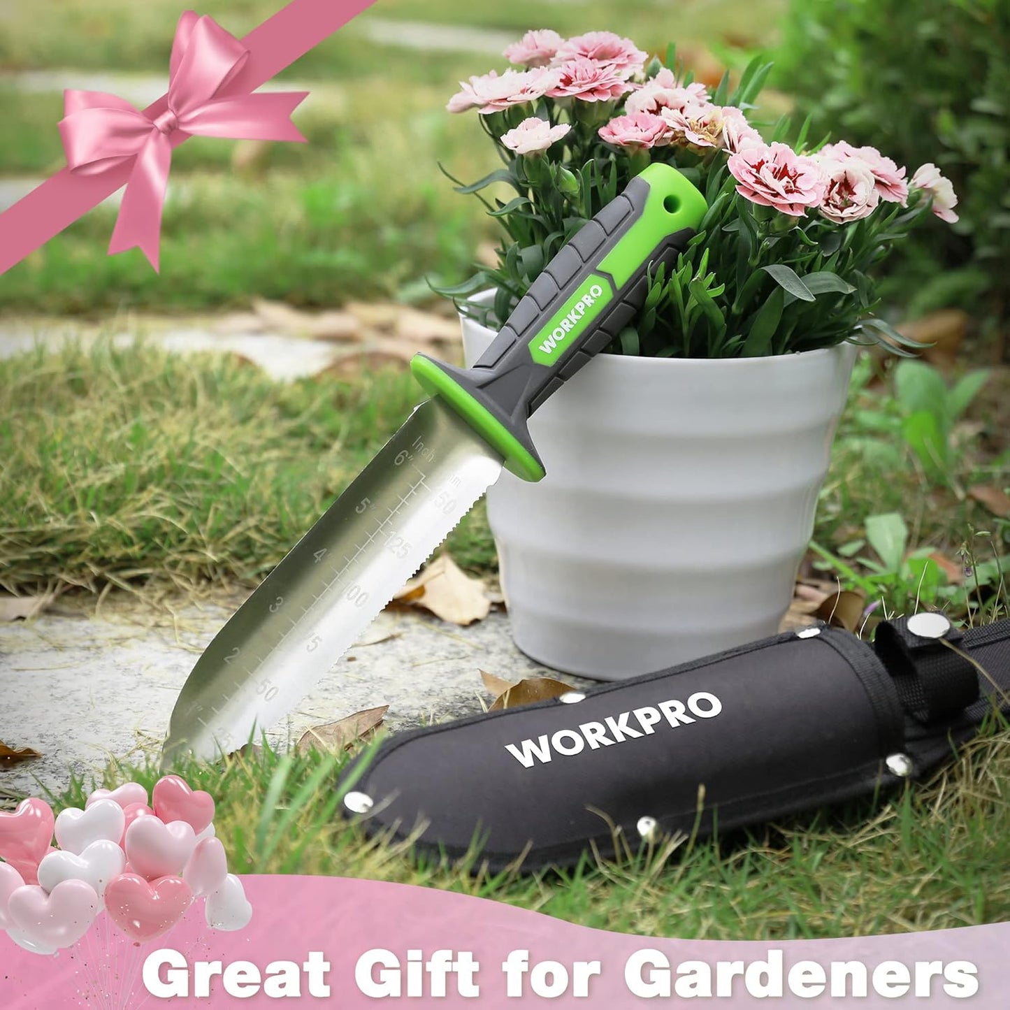 Hori Hori Garden Knife, 7" Stainless Steel Blade with Cutting Edge, Garden Tools with Oxford Sheath, Ergonomic TRP Handle with Hanging Hole for Weeding, Planting, Digging, Green