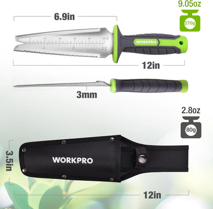 Hori Hori Garden Knife, 7" Stainless Steel Blade with Cutting Edge, Garden Tools with Oxford Sheath, Ergonomic TRP Handle with Hanging Hole for Weeding, Planting, Digging, Green