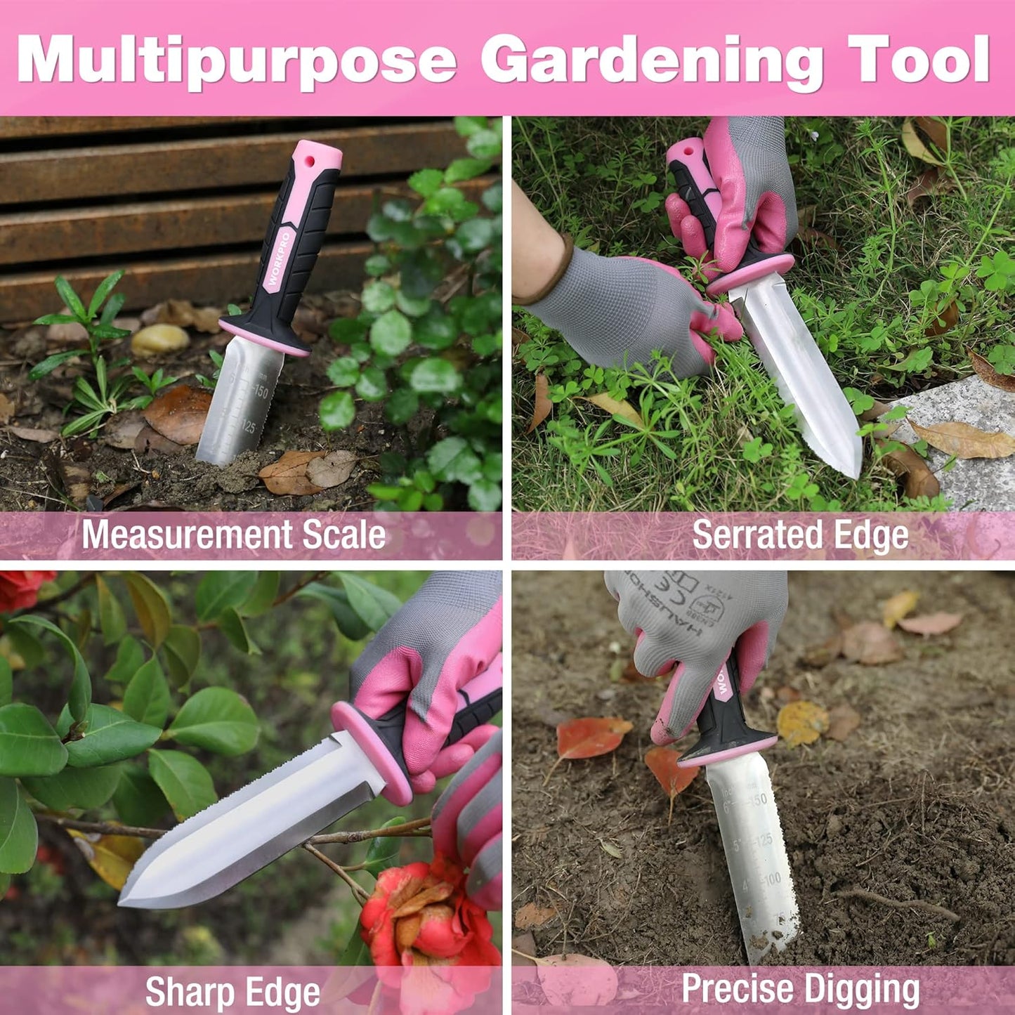 Hori Hori Garden Knife, 7" Stainless Steel Blade with Cutting Edge, Garden Tools with Oxford Sheath, Ergonomic TRP Handle with Hanging Hole for Weeding, Planting, Digging, Green