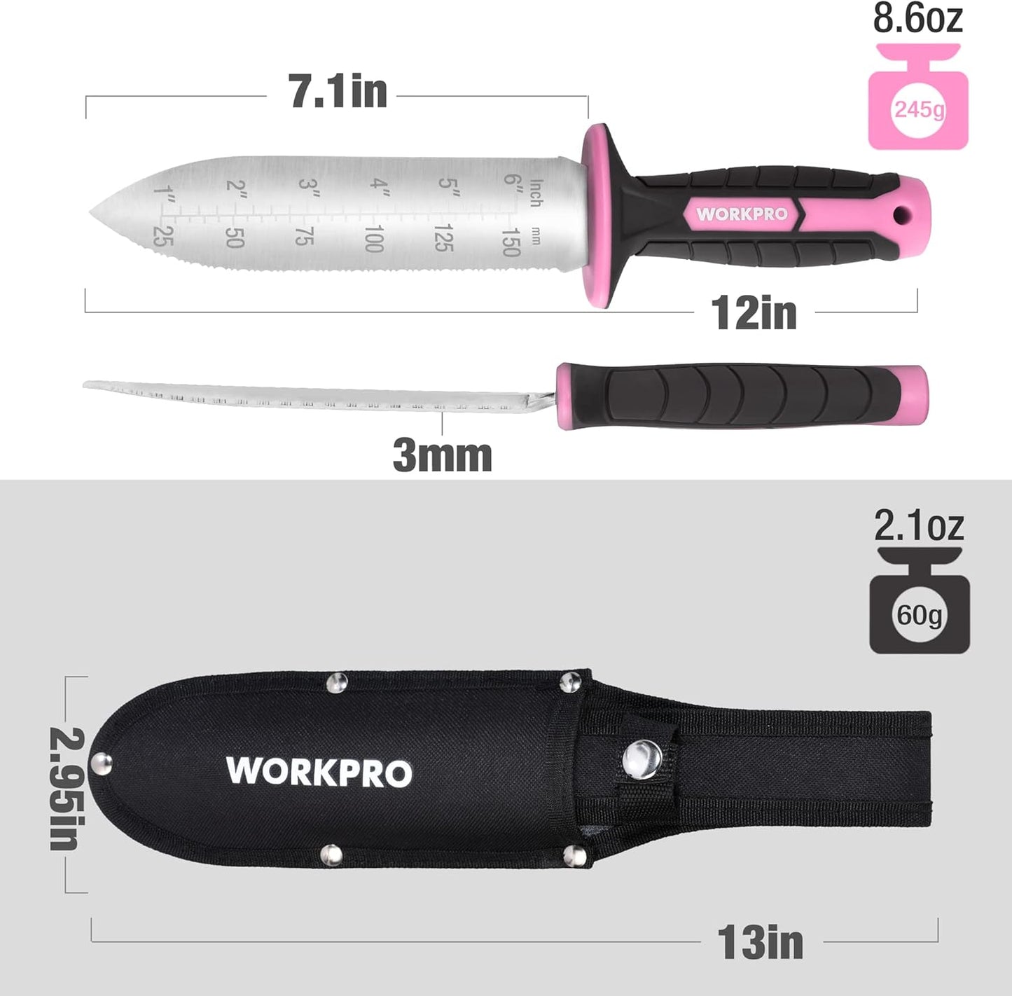 Hori Hori Garden Knife, 7" Stainless Steel Blade with Cutting Edge, Garden Tools with Oxford Sheath, Ergonomic TRP Handle with Hanging Hole for Weeding, Planting, Digging, Green
