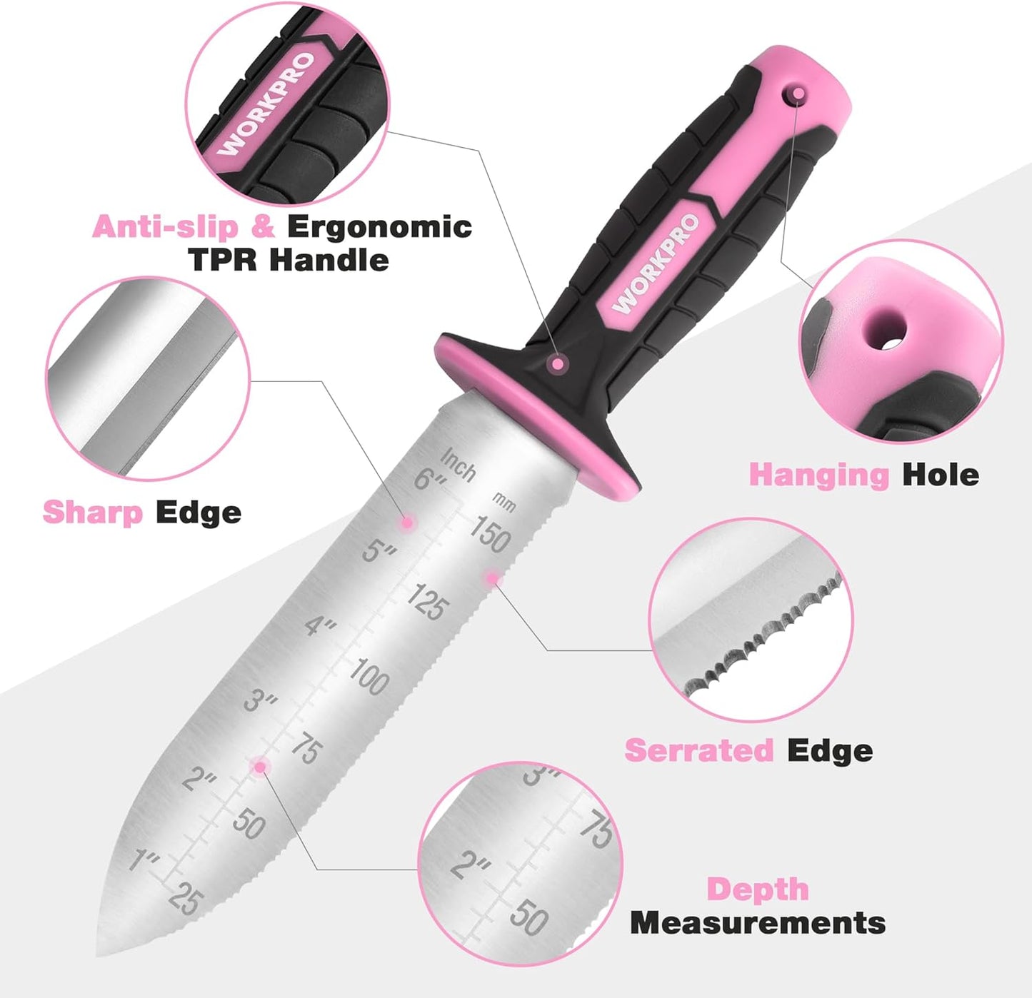 Hori Hori Garden Knife, 7" Stainless Steel Blade with Cutting Edge, Garden Tools with Oxford Sheath, Ergonomic TRP Handle with Hanging Hole for Weeding, Planting, Digging, Green