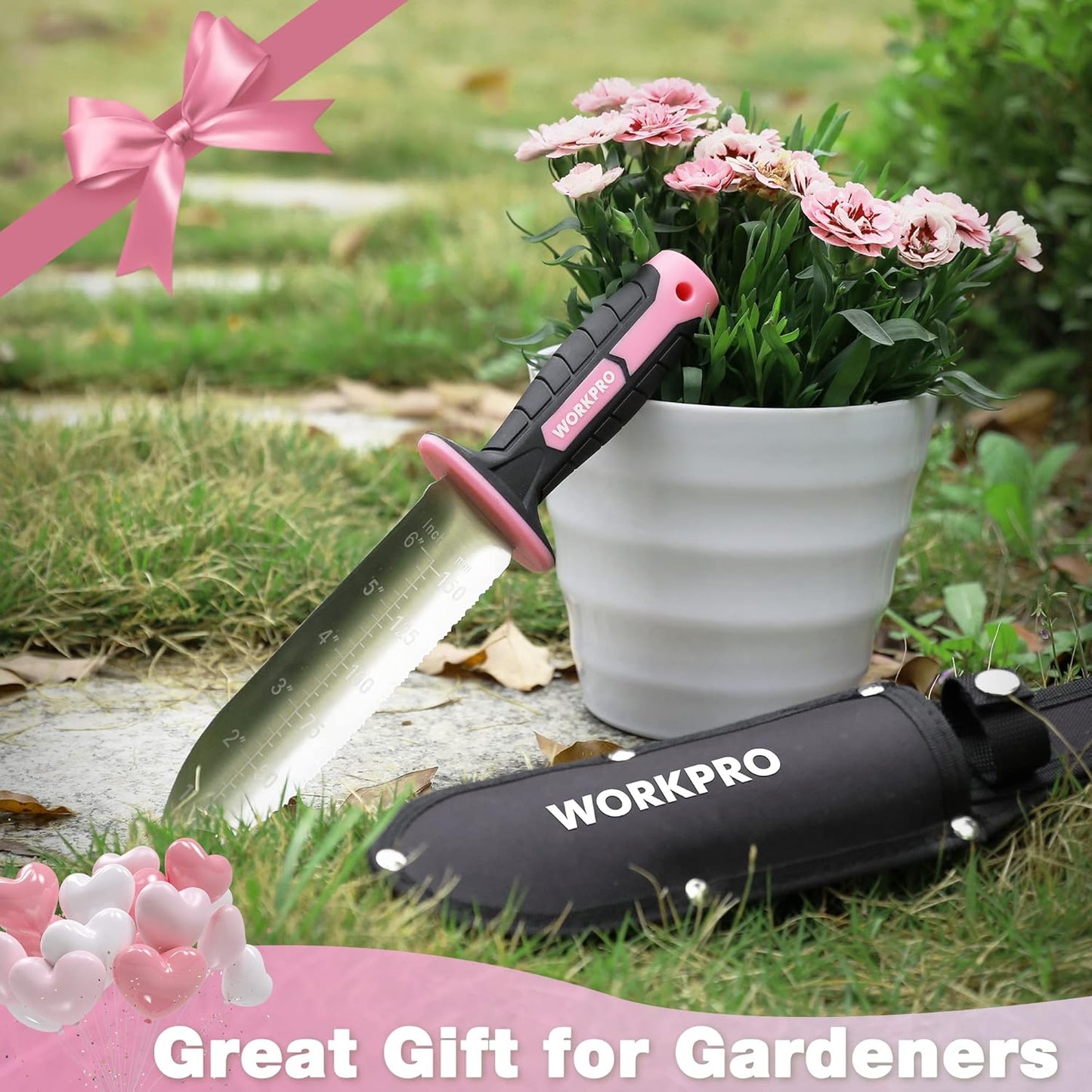 Hori Hori Garden Knife, 7" Stainless Steel Blade with Cutting Edge, Garden Tools with Oxford Sheath, Ergonomic TRP Handle with Hanging Hole for Weeding, Planting, Digging, Green