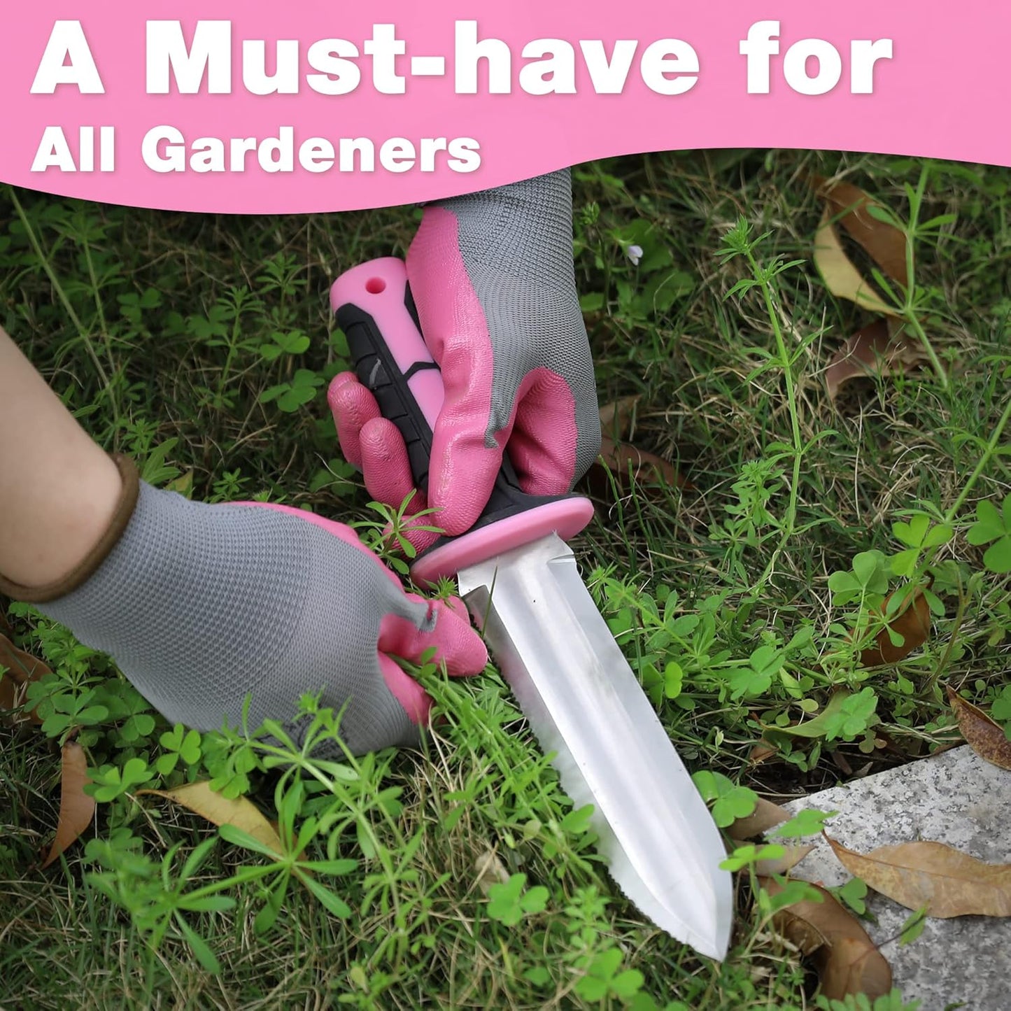 Hori Hori Garden Knife, 7" Stainless Steel Blade with Cutting Edge, Garden Tools with Oxford Sheath, Ergonomic TRP Handle with Hanging Hole for Weeding, Planting, Digging, Green