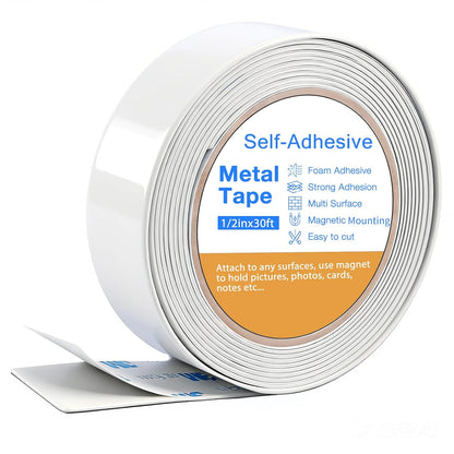 Bendable Adhesive Metal Strip for Magnets, (1 inch Wide X 15 ft Long) Flexible White Metal Tape Roll, White Ferrous Tape Stick on Wall to Hold Magnetic Products