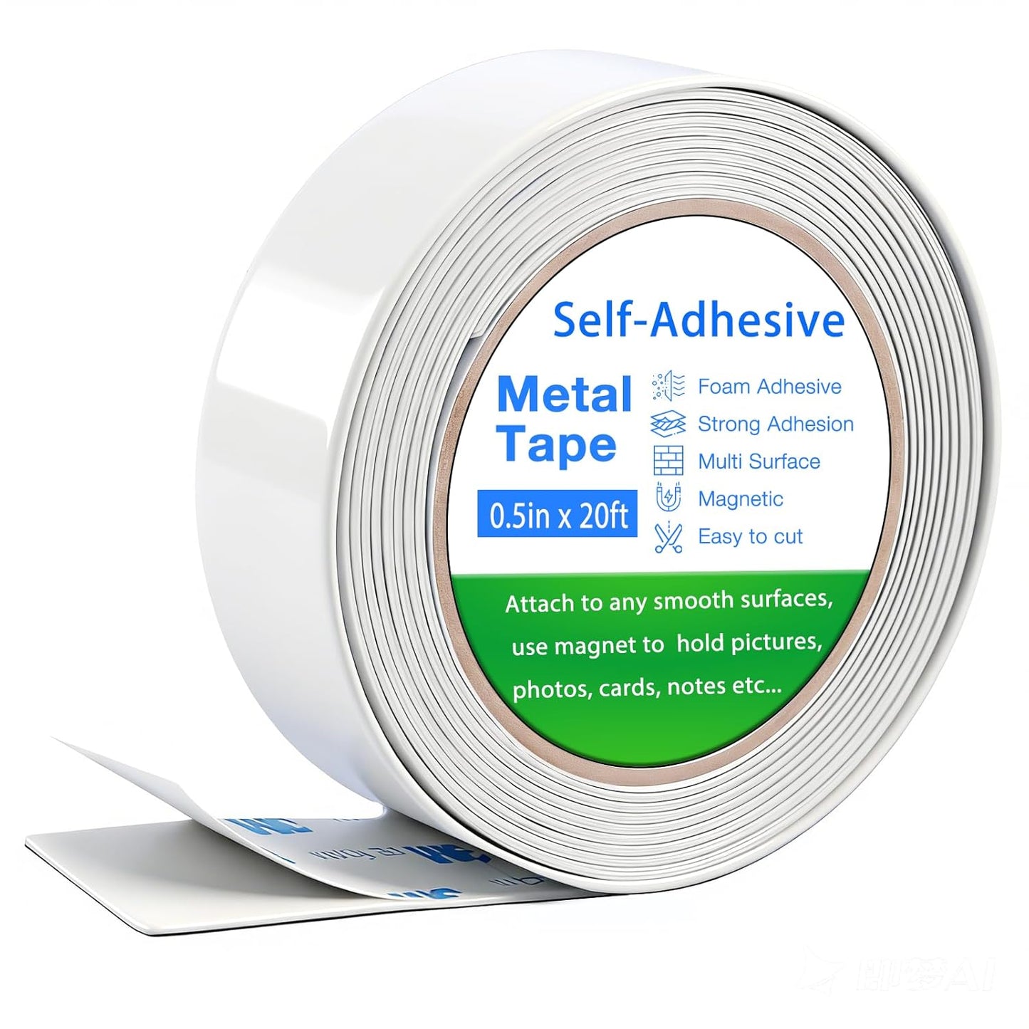 Bendable Adhesive Metal Strip for Magnets, (1 inch Wide X 15 ft Long) Flexible White Metal Tape Roll, White Ferrous Tape Stick on Wall to Hold Magnetic Products