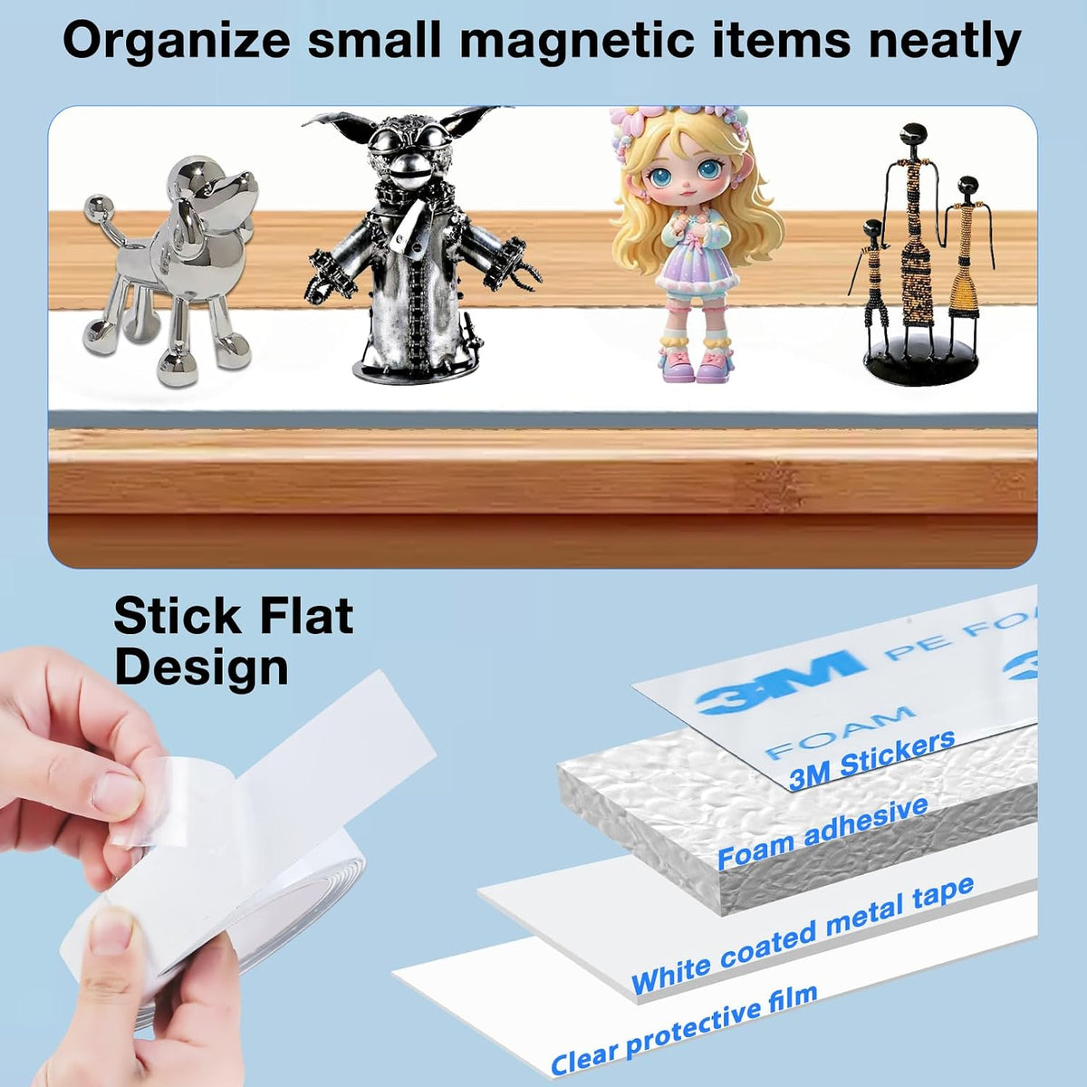 Bendable Adhesive Metal Strip for Magnets, (1 inch Wide X 15 ft Long) Flexible White Metal Tape Roll, White Ferrous Tape Stick on Wall to Hold Magnetic Products