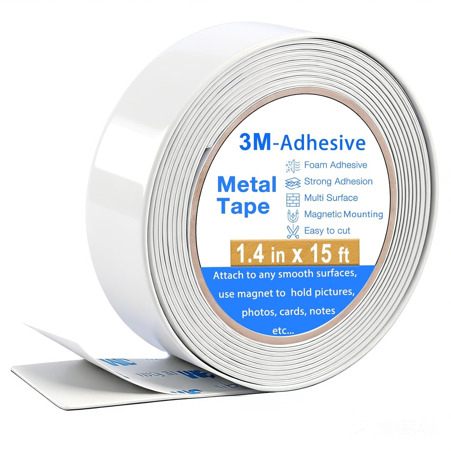 Bendable Adhesive Metal Strip for Magnets, (1 inch Wide X 15 ft Long) Flexible White Metal Tape Roll, White Ferrous Tape Stick on Wall to Hold Magnetic Products