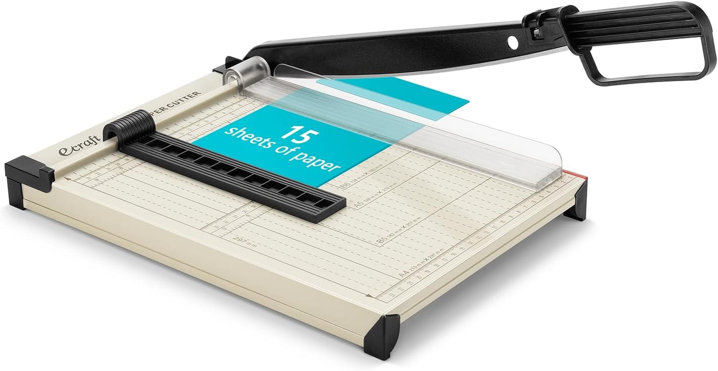 12" Guillotine Paper Cutter：Paper Trimmer Accurate Cutting with Safety Guard,15 Sheets Capacity,Magnetic Guide,Heavy Duty Metal Base, Perfect for Cardstock,Cardboard,Vinyl,Crafts & Photos