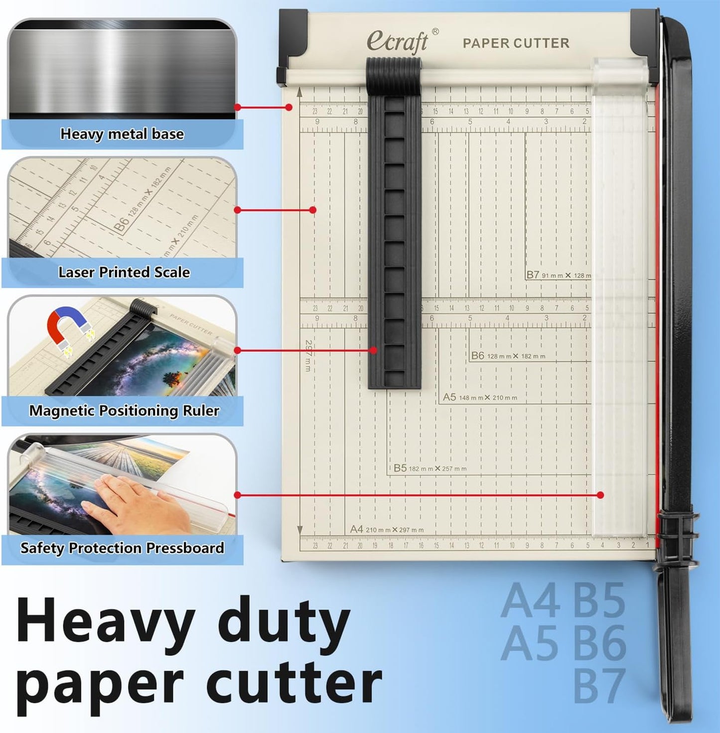 12" Guillotine Paper Cutter：Paper Trimmer Accurate Cutting with Safety Guard,15 Sheets Capacity,Magnetic Guide,Heavy Duty Metal Base, Perfect for Cardstock,Cardboard,Vinyl,Crafts & Photos