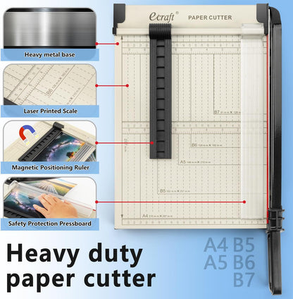 12" Guillotine Paper Cutter：Paper Trimmer Accurate Cutting with Safety Guard,15 Sheets Capacity,Magnetic Guide,Heavy Duty Metal Base, Perfect for Cardstock,Cardboard,Vinyl,Crafts & Photos