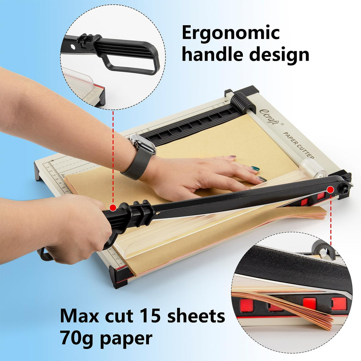 12" Guillotine Paper Cutter：Paper Trimmer Accurate Cutting with Safety Guard,15 Sheets Capacity,Magnetic Guide,Heavy Duty Metal Base, Perfect for Cardstock,Cardboard,Vinyl,Crafts & Photos