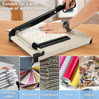 12" Guillotine Paper Cutter：Paper Trimmer Accurate Cutting with Safety Guard,15 Sheets Capacity,Magnetic Guide,Heavy Duty Metal Base, Perfect for Cardstock,Cardboard,Vinyl,Crafts & Photos