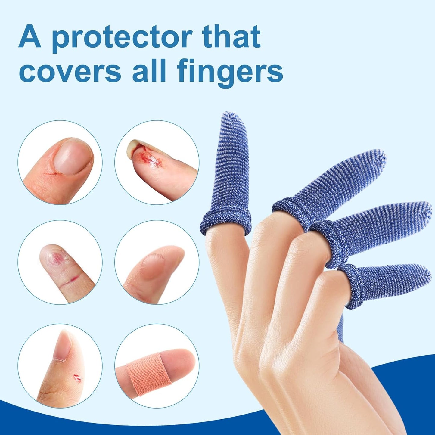 Finger Cots, Pack of 60 (Medium Size) Finger Protectors, Breathable Bandages for Wound Care, Stretchy Sleeves for Gardening, Fitness and Cargo Handling, Blue
