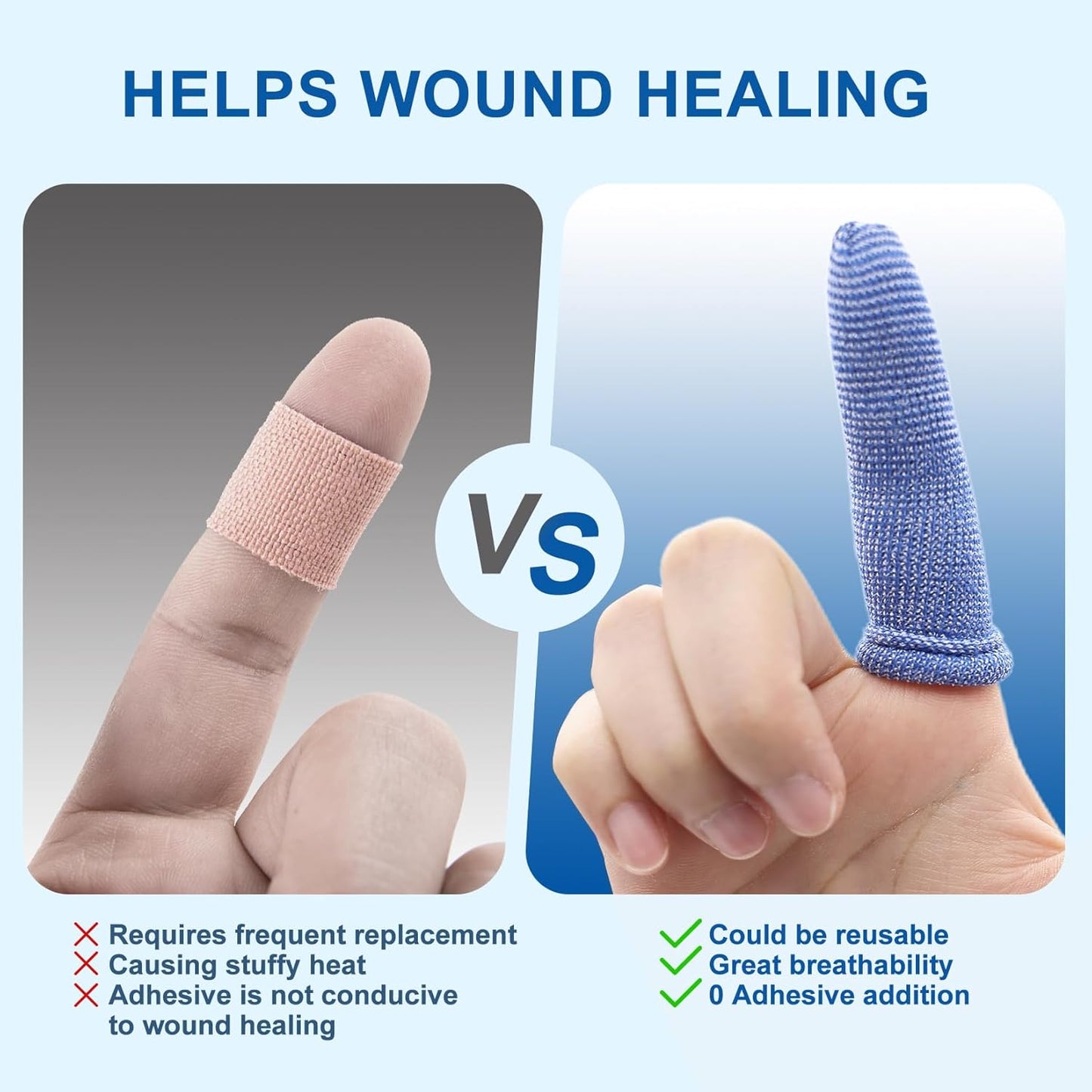 Finger Cots, Pack of 60 (Medium Size) Finger Protectors, Breathable Bandages for Wound Care, Stretchy Sleeves for Gardening, Fitness and Cargo Handling, Blue