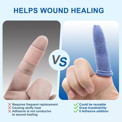 Finger Cots, Pack of 60 (Medium Size) Finger Protectors, Breathable Bandages for Wound Care, Stretchy Sleeves for Gardening, Fitness and Cargo Handling, Blue